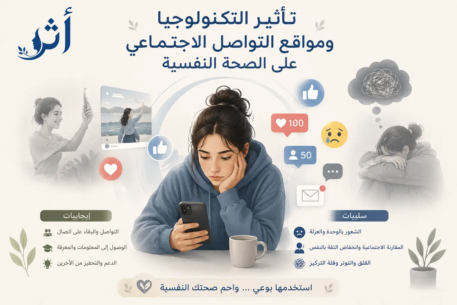 تأثير التكنولوجيا ومواقع التواصل الاجتماعي على الصحة النفسية